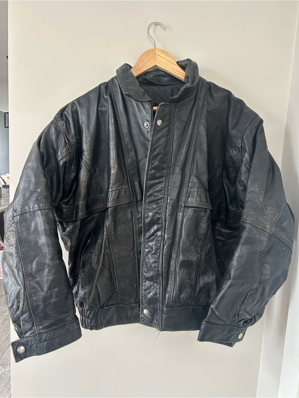 Men's Black Leather Bomber Jacket